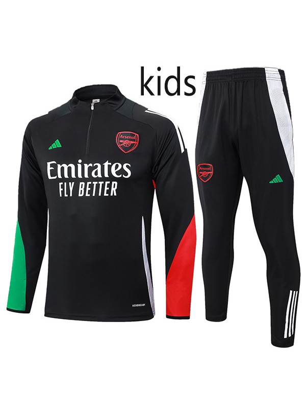 Arsenal tracksuit kids kit soccer pants suit sports set zipper necked black red green cleats youth uniform children football mini training kit 2024-2025