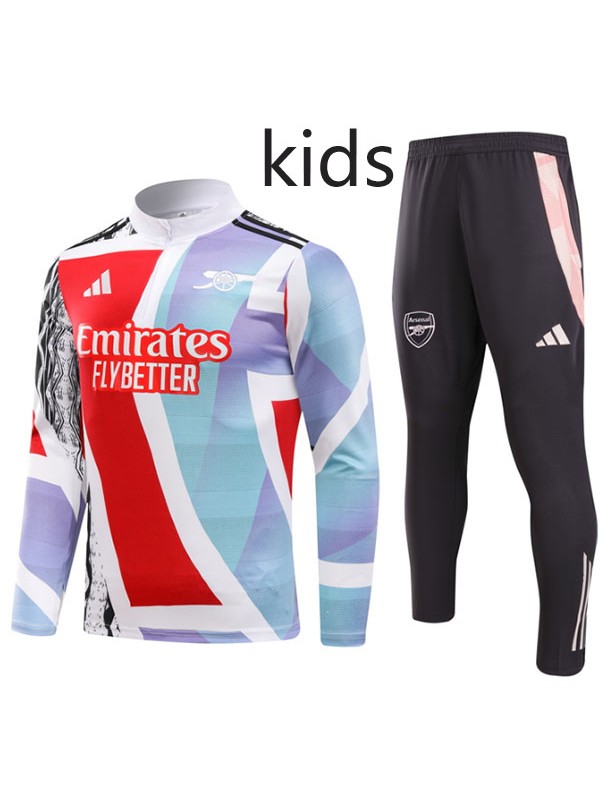 Arsenal survêtement enfants kit football pantalon costume ensemble de sport fermeture éclair col bleu rouge crampons jeunesse uniforme enfants football mini kit d'entraînement 2024-2025