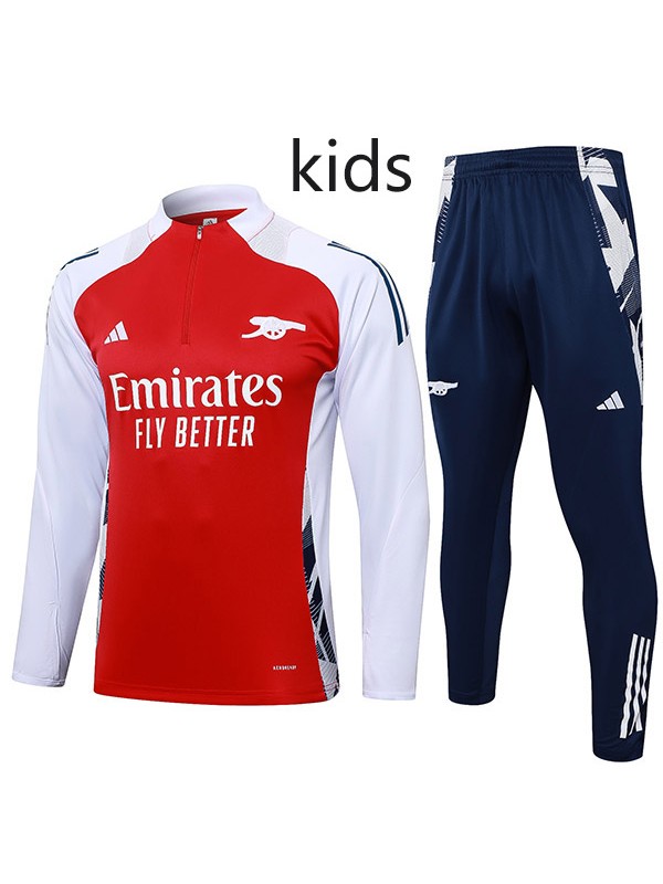 Arsenal tracksuit kids kit soccer pants suit sports set zipper necked cleats youth uniform children football mini training red white kit 2024-2025