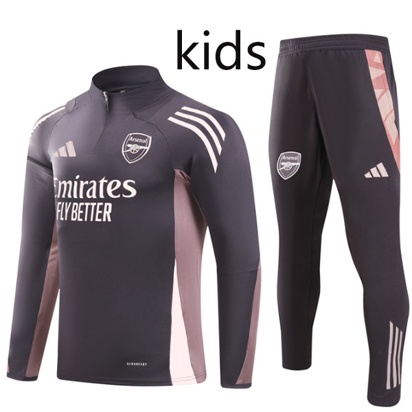 Arsenal survêtement enfants kit pantalon de football costume ensemble de sport fermeture éclair col violet foncé crampons jeunesse uniforme enfants football mini kit d'entraînement 2024-2025