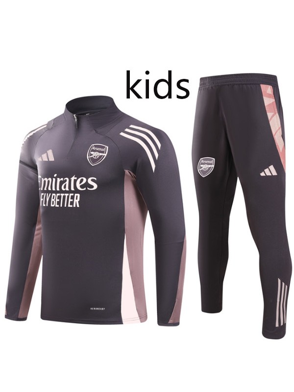 Arsenal survêtement enfants kit pantalon de football costume ensemble de sport fermeture éclair col violet foncé crampons jeunesse uniforme enfants football mini kit d'entraînement 2024-2025