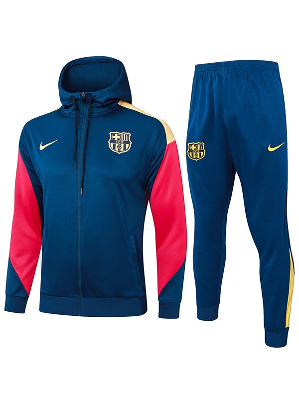 Barcelona hoodie jacket football sportswear tracksuit zipper-necked men's training kit navy red yellow outdoor uniform soccer coat 2024-2025