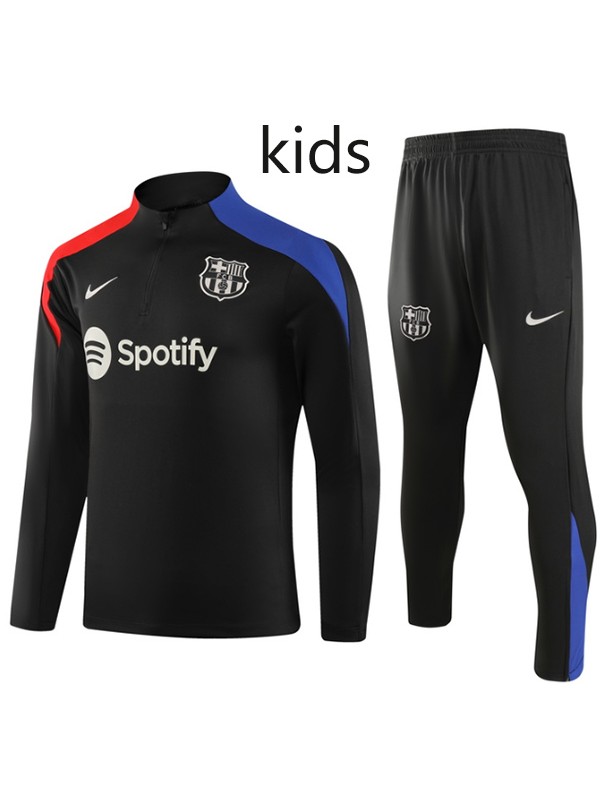 Barcelona tracksuit kids kit all black soccer pants suit sports set zipper necked cleats youth uniform children football mini training kit 2024-2025