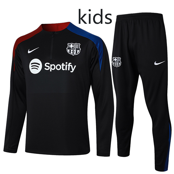 Barcelona kit de survêtement pour enfants costume pantalon de football noir ensemble de sport avec crampons à col zippé uniforme pour jeunes mini kit d'entraînement de football pour enfants 2024-2025