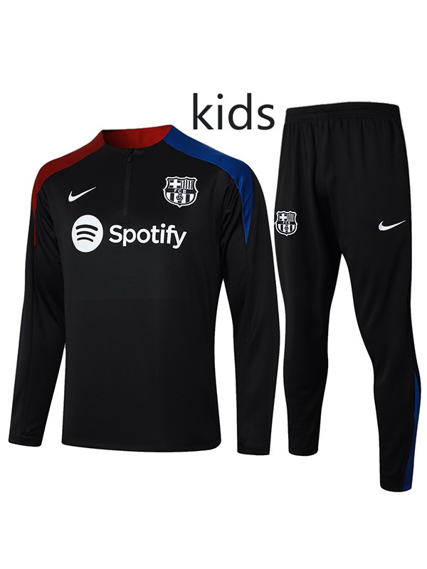 Barcelona kit de survêtement pour enfants costume pantalon de football noir ensemble de sport avec crampons à col zippé uniforme pour jeunes mini kit d'entraînement de football pour enfants 2024-2025