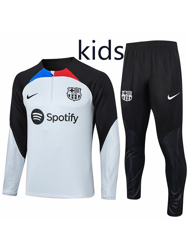 Barcelona tracksuit kids kit soccer pants suit sports set half zip necked cleats youth uniform children gray football mini training kit 2024