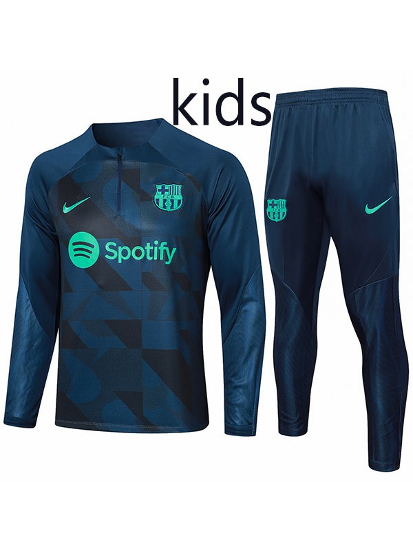 Barcelona tracksuit kids kit soccer pants suit sports set half zip necked cleats youth uniform children indigo football mini training kit 2024