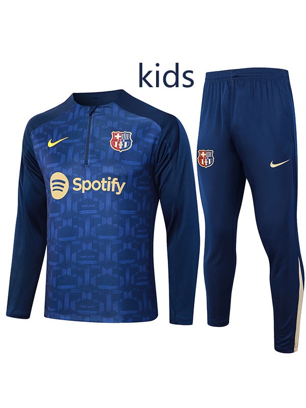 Barcelona tracksuit kids kit soccer pants suit sports set half zipper-necked cleats youth uniform children football mini training dark blue kit 2024-2025