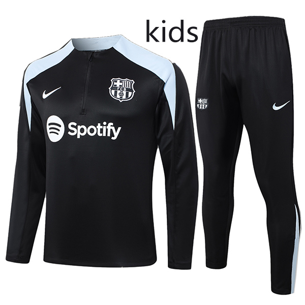 Barcelona tracksuit kids kit soccer pants suit sports set zipper necked all black blue cleats youth uniform children football mini training kit 2024-2025