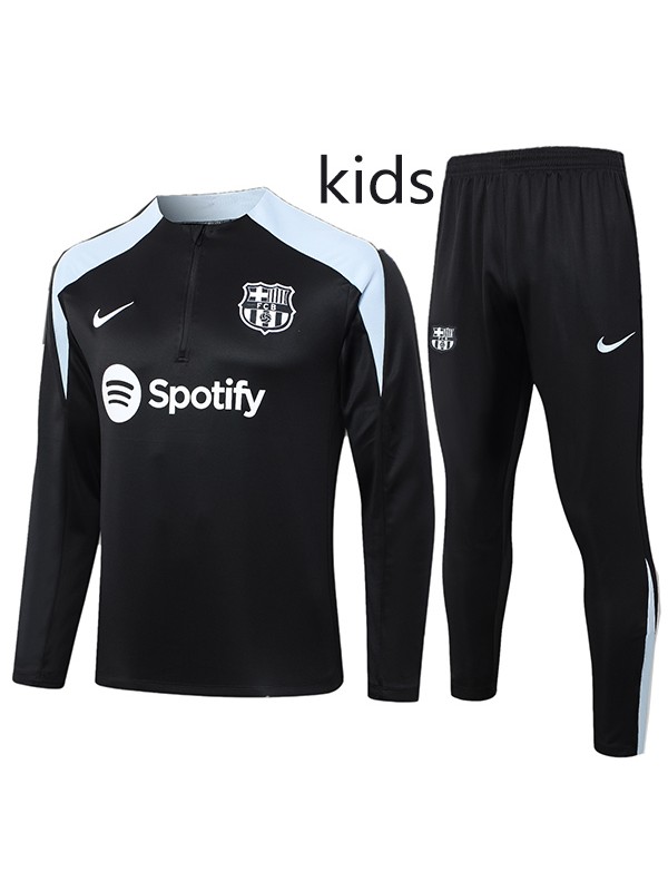 Barcelona tracksuit kids kit soccer pants suit sports set zipper necked all black blue cleats youth uniform children football mini training kit 2024-2025