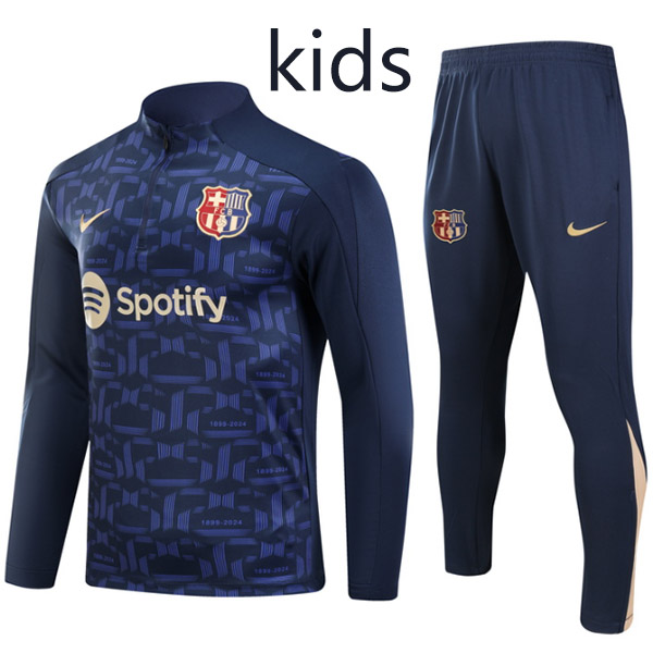 Barcelona survêtement enfants kit football pantalon costume ensemble de sport fermeture éclair col bleu noir crampons jeunesse uniforme enfants football mini kit d'entraînement 2024-2025