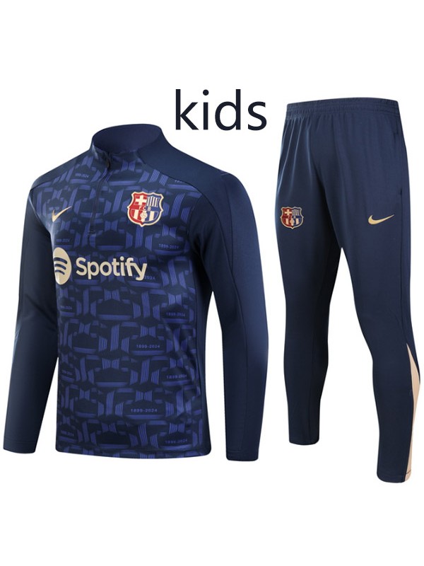 Barcelona survêtement enfants kit football pantalon costume ensemble de sport fermeture éclair col bleu noir crampons jeunesse uniforme enfants football mini kit d'entraînement 2024-2025