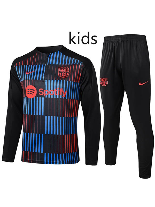 Barcelona tracksuit kids kit soccer pants suit sports set zipper necked cleats youth uniform children football mini black blue training kit 2024-2025