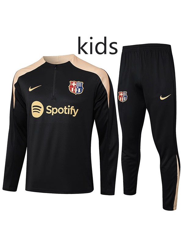 Barcelona tracksuit kids kit soccer pants suit sports set zipper necked cleats youth uniform children football mini black gold training kit 2024-2025