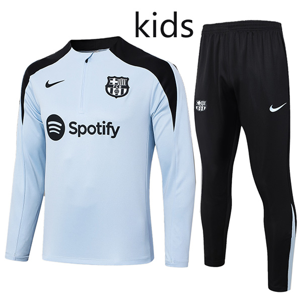 Barcelona tracksuit kids kit soccer pants suit sports set zipper necked cleats youth uniform children football mini training blue black kit 2024-2025