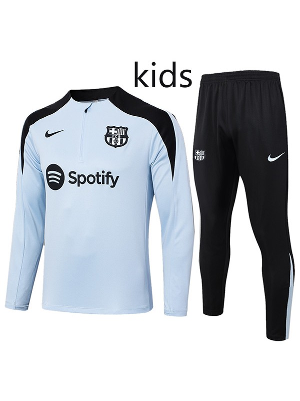 Barcelona tracksuit kids kit soccer pants suit sports set zipper necked cleats youth uniform children football mini training blue black kit 2024-2025