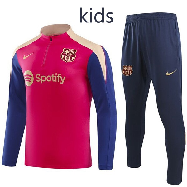 Barcelona tracksuit kids kit soccer pants suit sports set zipper-necked cleats youth uniform children football mini training red navy kit 2024-2025