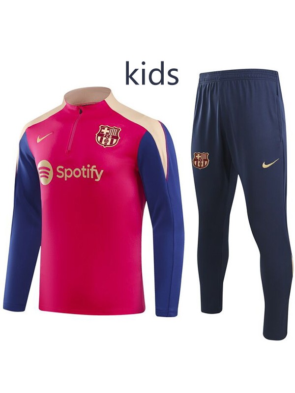 Barcelona tracksuit kids kit soccer pants suit sports set zipper-necked cleats youth uniform children football mini training red navy kit 2024-2025