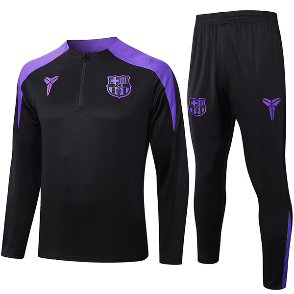 Barcelona survêtement de football avec pantalon et ensemble de sport noir et violet col à demi-zip uniforme pour homme vêtements d'entraînement de football 2025-2026