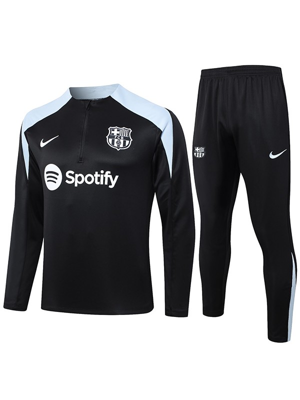 Barcelona tracksuit soccer suit sports set zipper-necked uniform men's black skyblue clothes football training kit 2024-2025