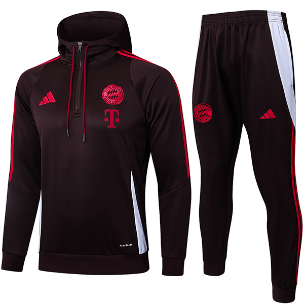 Bayern Munich veste à capuche survêtement de sport marron à demi-fermeture éclair kit d'entraînement pour hommes uniforme d'extérieur athlétique manteau de football 2024-2025
