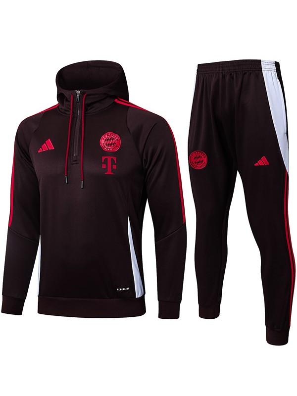 Bayern Munich veste à capuche survêtement de sport marron à demi-fermeture éclair kit d'entraînement pour hommes uniforme d'extérieur athlétique manteau de football 2024-2025