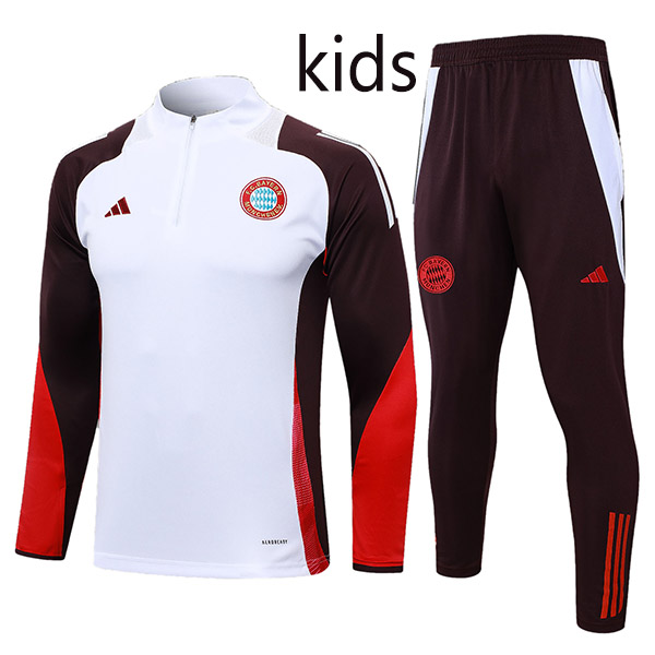 Bayern Munich tracksuit kids kit soccer pants suit sports set zipper necked cleats youth uniform children football mini training white red kit 2024-2025