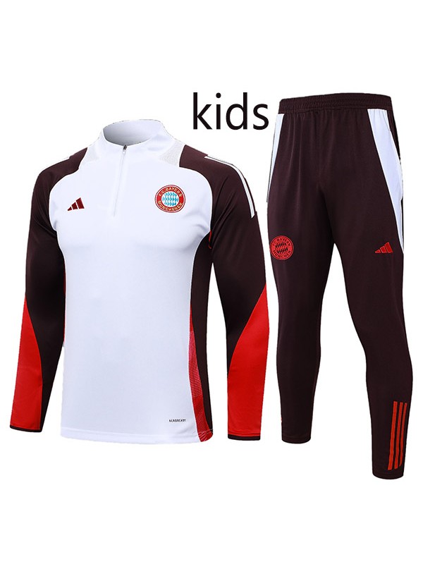Bayern Munich tracksuit kids kit soccer pants suit sports set zipper necked cleats youth uniform children football mini training white red kit 2024-2025