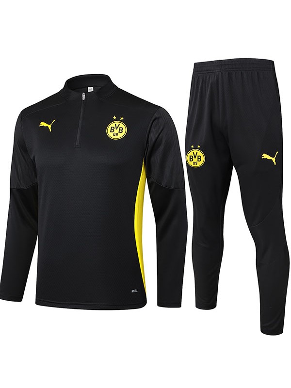 Borussia Dortmund survêtement pantalon de football costume ensemble de sport noir demi-zip col uniforme vêtements pour hommes kit d'entraînement de football 2024-2025