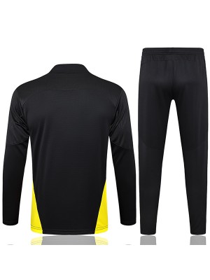 Borussia Dortmund survêtement pantalon de football costume ensemble de sport noir demi-zip col uniforme vêtements pour hommes kit d'entraînement de football 2024-2025