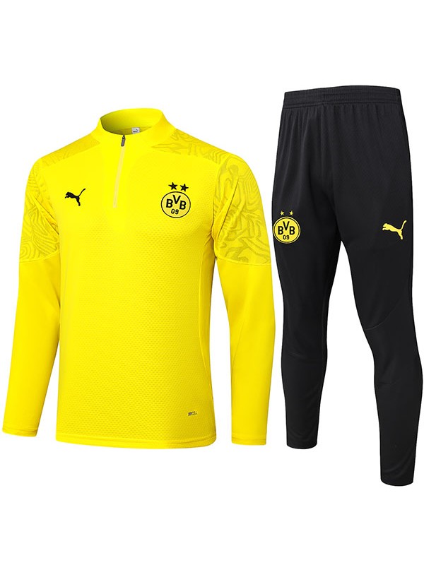 Borussia Dortmund survêtement pantalon de football costume ensemble de sport jaune demi-zip col uniforme hommes vêtements noirs kit d'entraînement de football 2024-2025