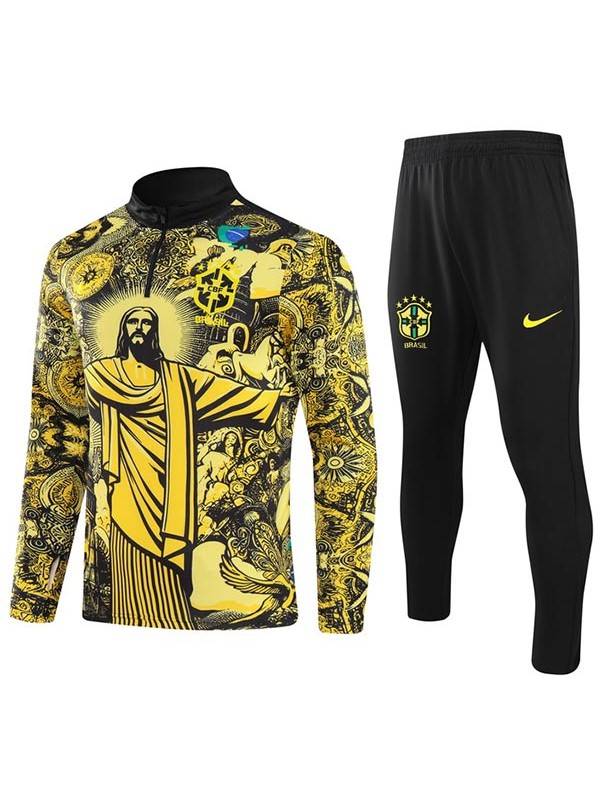 Brazil tracksuit soccer suit sports set zipper-necked special gold uniform men's clothes football training kit 2024-2025