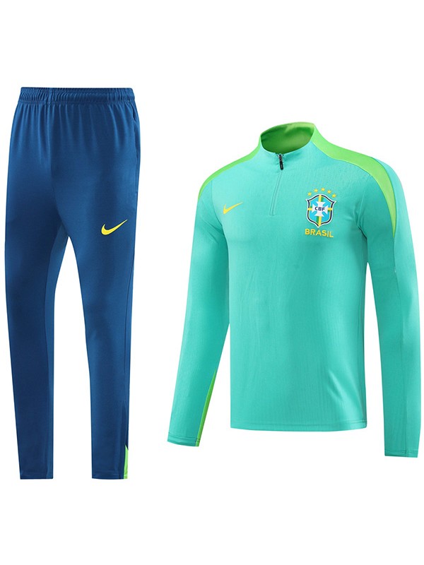 Brazil tracksuit soccer suit sports set zipper-necked uniform men's clothes football training blue green kit 2024-2025