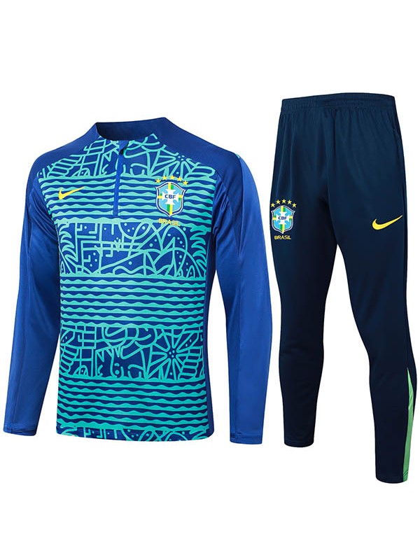 Brazil tracksuit soccer suit sports set zipper-necked uniform men's clothes football training dark blue kit 2024-2025