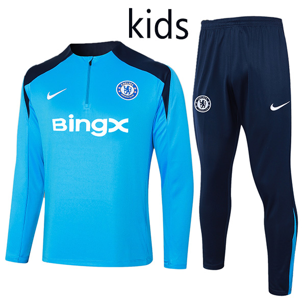 Chelsea tracksuit kids kit soccer pants blue navy suit sports set zipper necked cleats youth uniform children football mini training kit 2024-2025