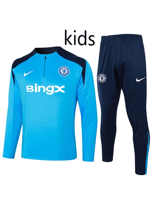 Chelsea tracksuit kids kit soccer pants blue navy suit sports set zipper necked cleats youth uniform children football mini training kit 2024-2025