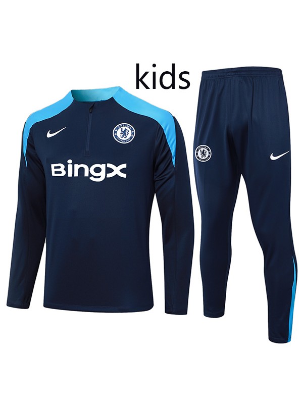 Chelsea tracksuit kids kit soccer pants suit sports set zipper necked all navy cleats youth uniform children football mini training kit 2024-2025