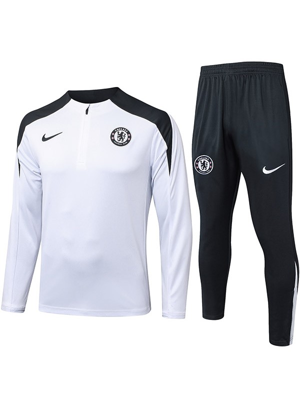 Chelsea survêtement de football pantalon ensemble de sport demi-zip col uniforme vêtements blancs et noirs kit d'entraînement de football 2025-2026