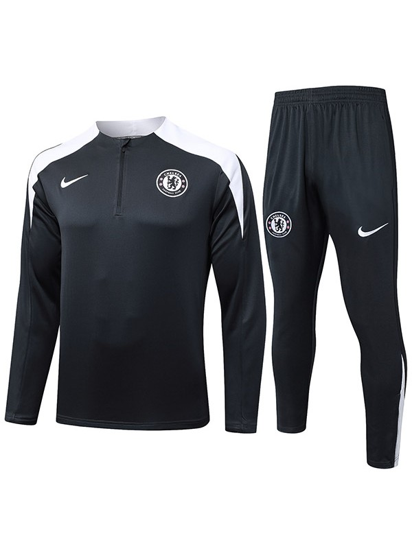 Chelsea survêtement de football avec pantalon ensemble de sport demi-fermeture éclair col uniforme vêtements noirs pour hommes kit d'entraînement de football 2025-2026
