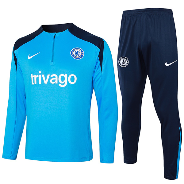 Chelsea survêtement de football pantalon ensemble de sport demi-fermeture éclair uniforme à col vêtements bleus pour hommes kit d'entraînement de football 2024 – 2025