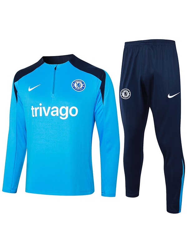 Chelsea survêtement de football pantalon ensemble de sport demi-fermeture éclair uniforme à col vêtements bleus pour hommes kit d'entraînement de football 2024 – 2025