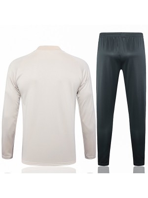 Chelsea survêtement de football pantalon costume ensemble de sport uniforme à col demi-fermeture éclair tenue d'entraînement de football homme blanc beige 2024-2025