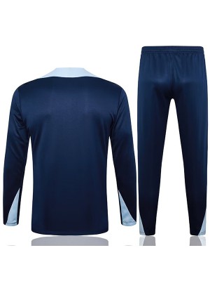 France survêtement de football pantalon costume ensemble de sport uniforme à col demi-fermeture éclair tenue d'entraînement de football homme bleu marine 2024-2025