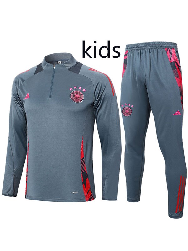 Germany tracksuit kids kit soccer pants suit sports set zipper necked dark gray cleats youth uniform children football mini training kit 2024-2025