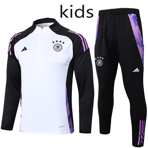 Germany tracksuit kids kit soccer pants suit sports set zipper necked white black cleats youth uniform children football mini training kit 2024-2025