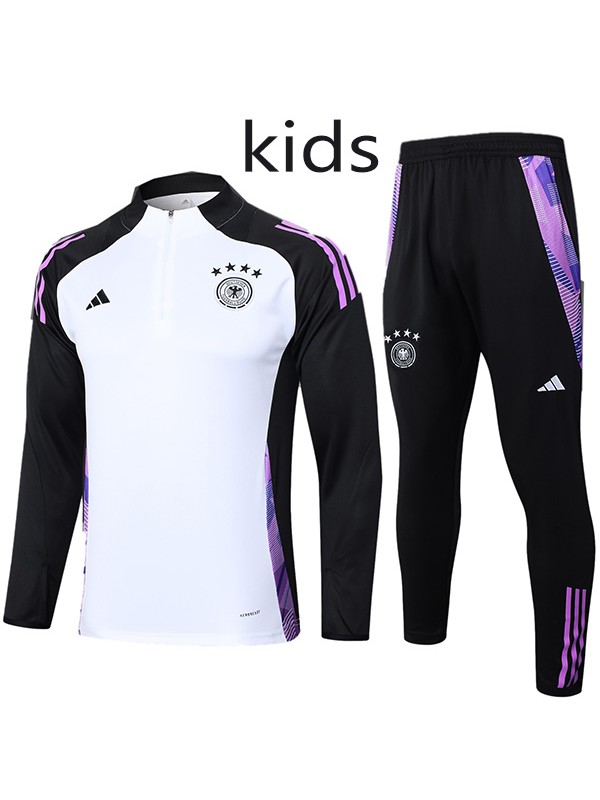 Germany tracksuit kids kit soccer pants suit sports set zipper necked white black cleats youth uniform children football mini training kit 2024-2025