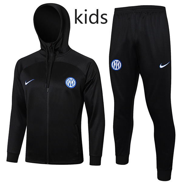 Inter milan hoodie jacket kids football sportswear mini tracksuit zipper-neck youth's training kit children outdoor soccer all black coat 2024-2025