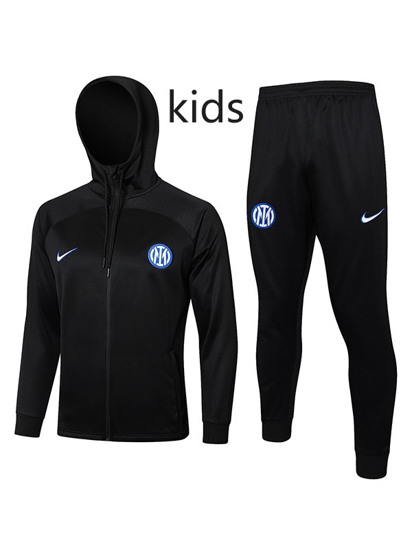 Inter milan hoodie jacket kids football sportswear mini tracksuit zipper-neck youth's training kit children outdoor soccer all black coat 2024-2025