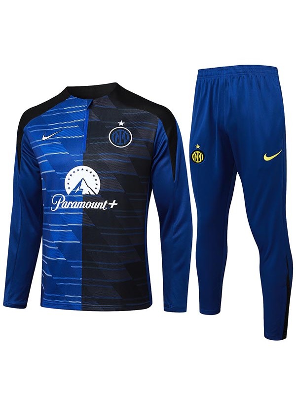 Inter milan survêtement de football ensemble de sport col zippé uniforme bleu marine vêtements pour hommes kit d'entraînement de football 2024-2025