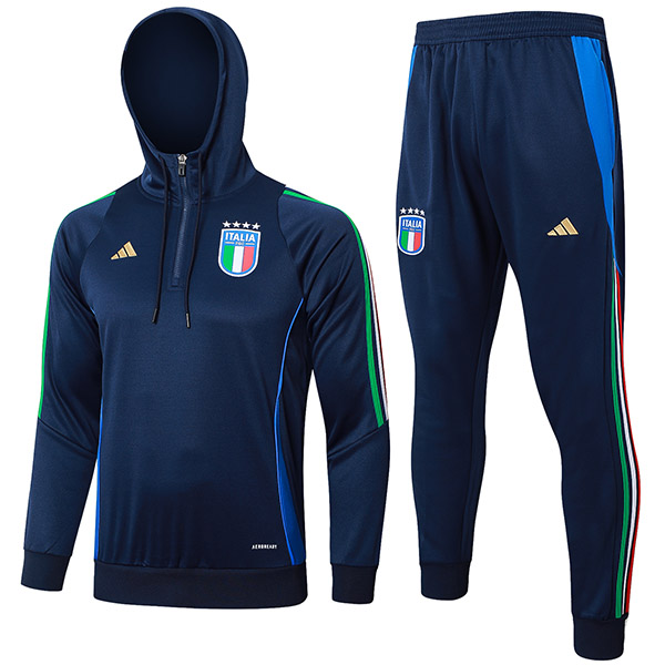 Italy hoodie jacket football sportswear tracksuit zipper-neck men's training kit outdoor soccer all navy coat 2024-2025